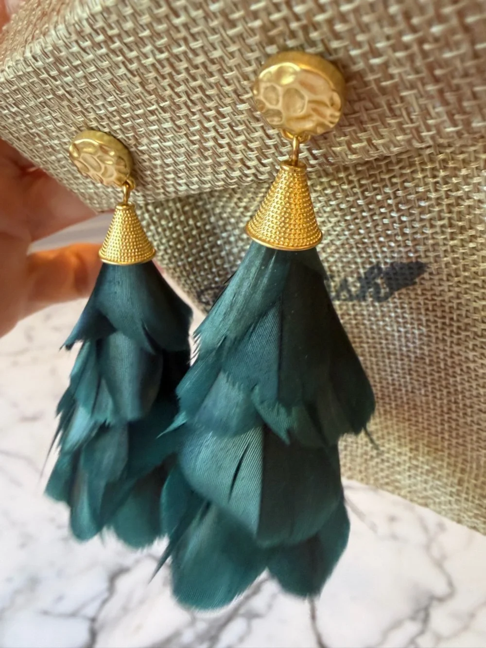 Brackish Breezer Goose Feather Teal Drop Earrings  New in Box - Picture 4 of 4